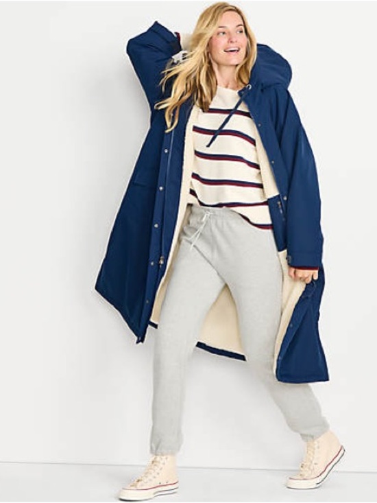 Lands' End Jackets & Blazers - NWT XL Lands' End Navy Hooded Long Changing Coat with Cream Sherpa Lining